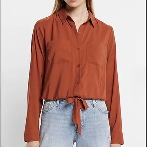 Express- Cinched Tie Bottom Relaxed Portofino Shirt